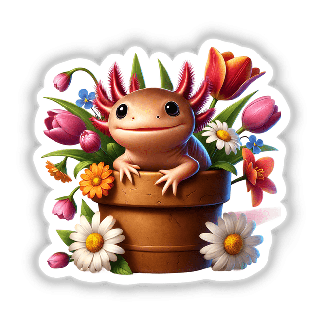 Axolotl Peeking Out of Flower Pot