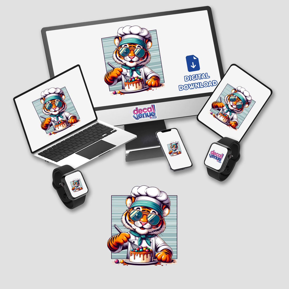 Stylish Tiger Chef Baking a Cake