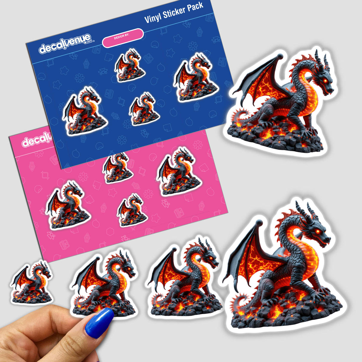 Molten Lava Dragon sticker pack featuring intricate dragon designs, available as both stickers and digital artwork from Decal Venue, showcasing unique and imaginative elements.