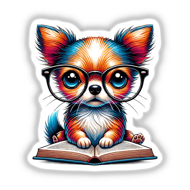 Chihuahua Dog With Reading Glasses Open Book