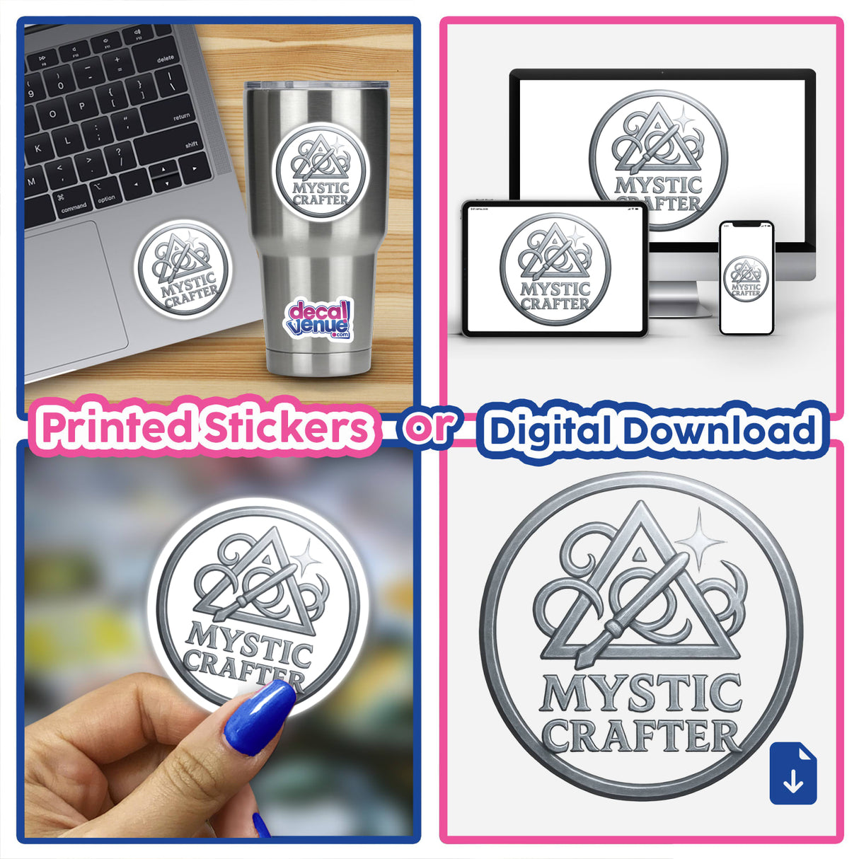 Mystic Crafter – RPG-Style Skill Badge showcasing a Silver Arcane Icon, available as stickers or digital artwork, embodying Decal Venue's distinct flair for unique vinyl designs and digital creations.