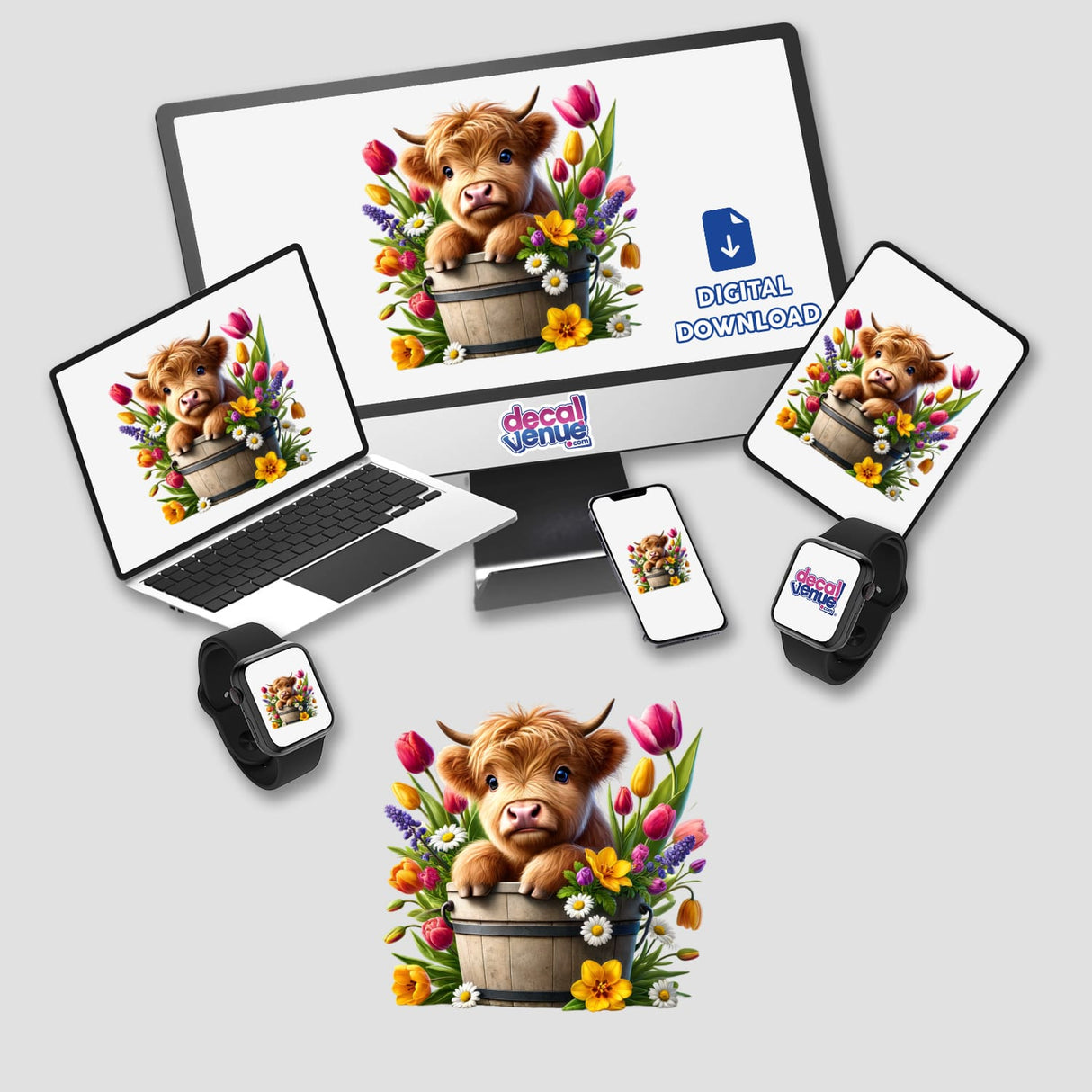 Highland Cow Peeking Out of Flower Pot