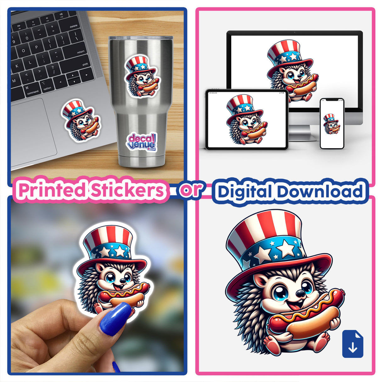 Hedgehog Wearing Uncle Sam Hat Eating a Hot Dog