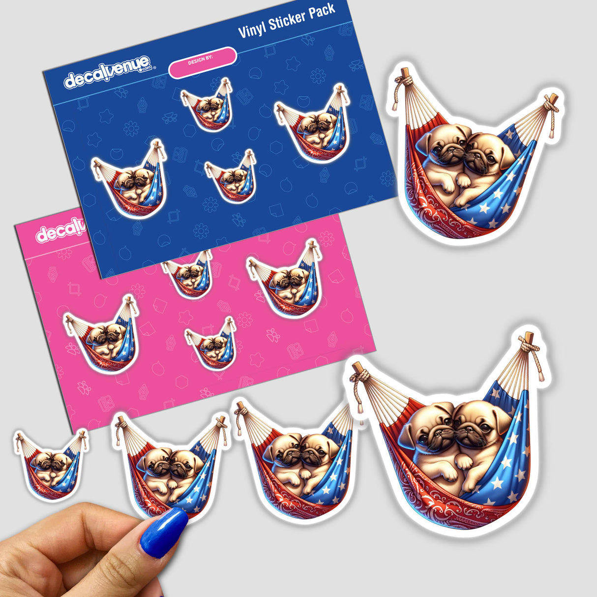 Pug Dogs in American Flag Bandana Hammock
