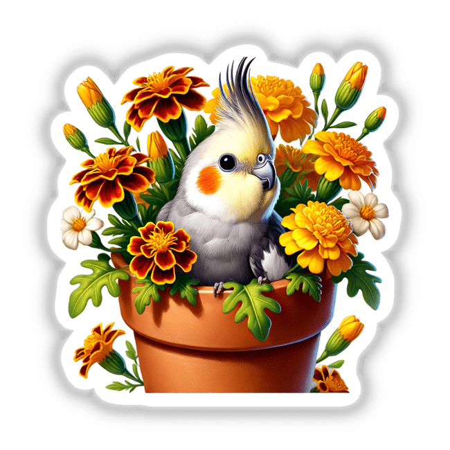 Cockatiel Bird Peeking Out of Flower Pot
