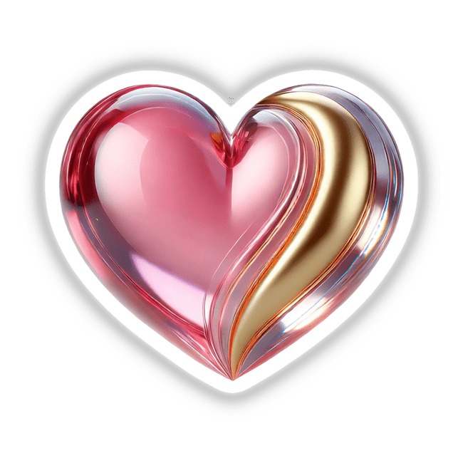 Heart Pink and Gold, a heart-shaped object featuring pink and gold hues, available as stickers or digital artwork from Decal Venue.