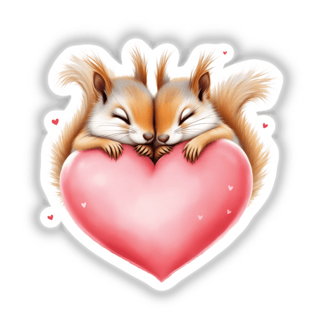 Snuggling Squirrels on a Heart: Two cartoon squirrels embrace a heart, embodying love and friendship. Ideal as stickers or digital art, perfect for journals or home décor.