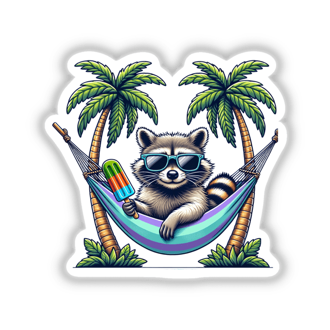Raccoon Sunglasses in Hammock Holding Popsicle