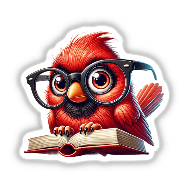 Cardinal Bird With Reading Glasses Open Book