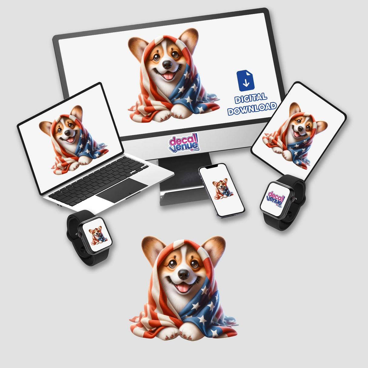 Cute Corgi Dog Wrapped in a USA Flag