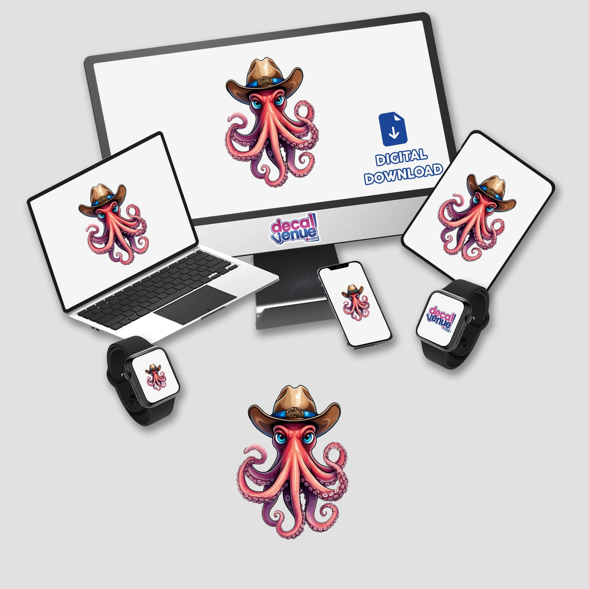 a computer with an octopus sticker on it
