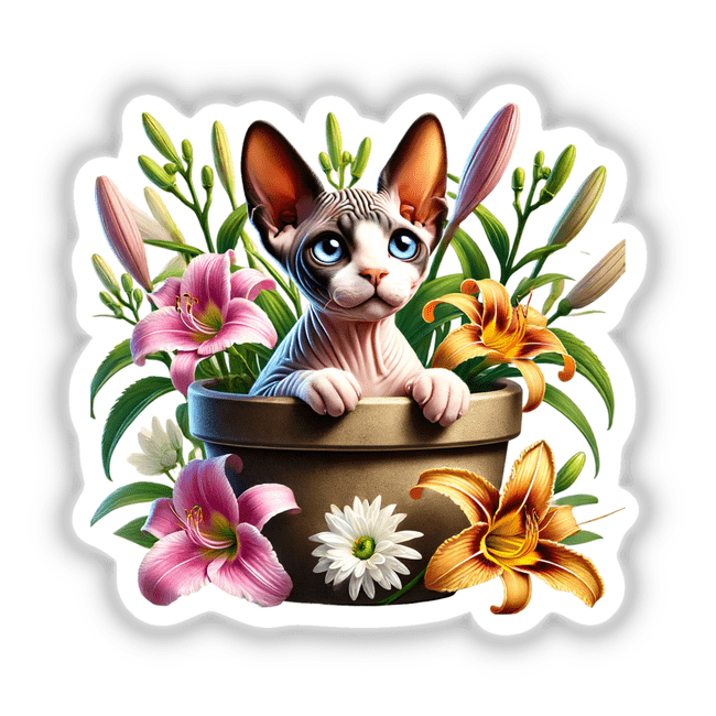 Cat Sphinx Peeking Out of Flower Pot