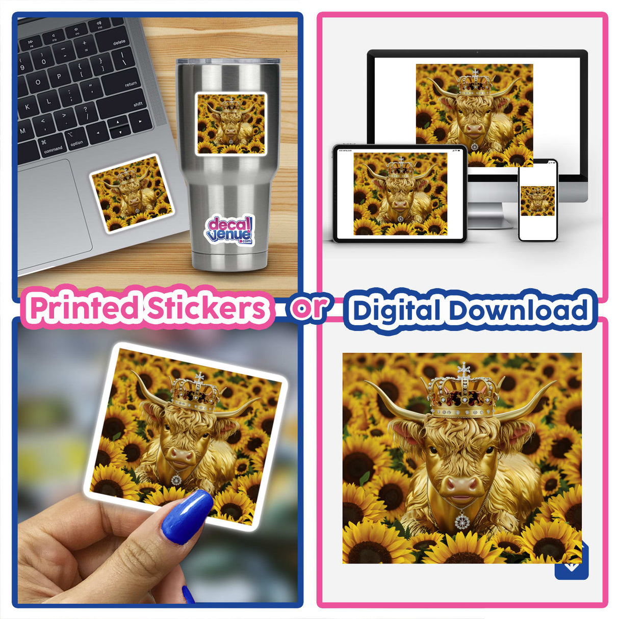 Golden Highland Cow Crown Sunflowers