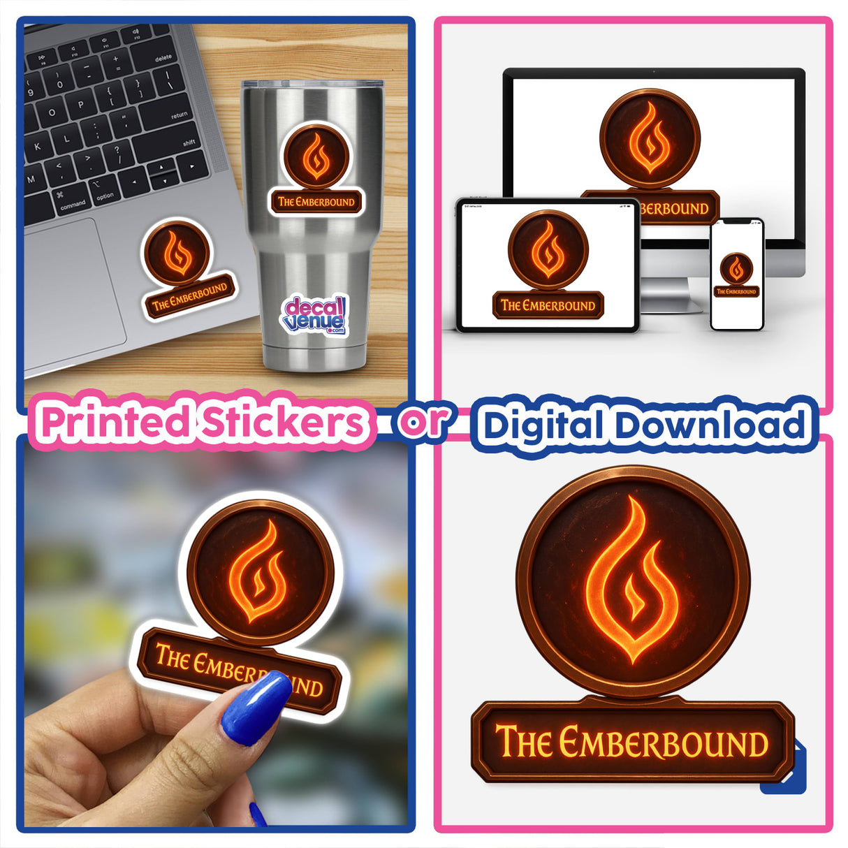 The Emberbound – RPG-Style Skill Badge (Bronze Flame Rune Emblem) featuring intricate rune patterns, available as unique stickers or digital artwork, epitomizes Decal Venue's distinctive vinyl sticker and digital art collection.