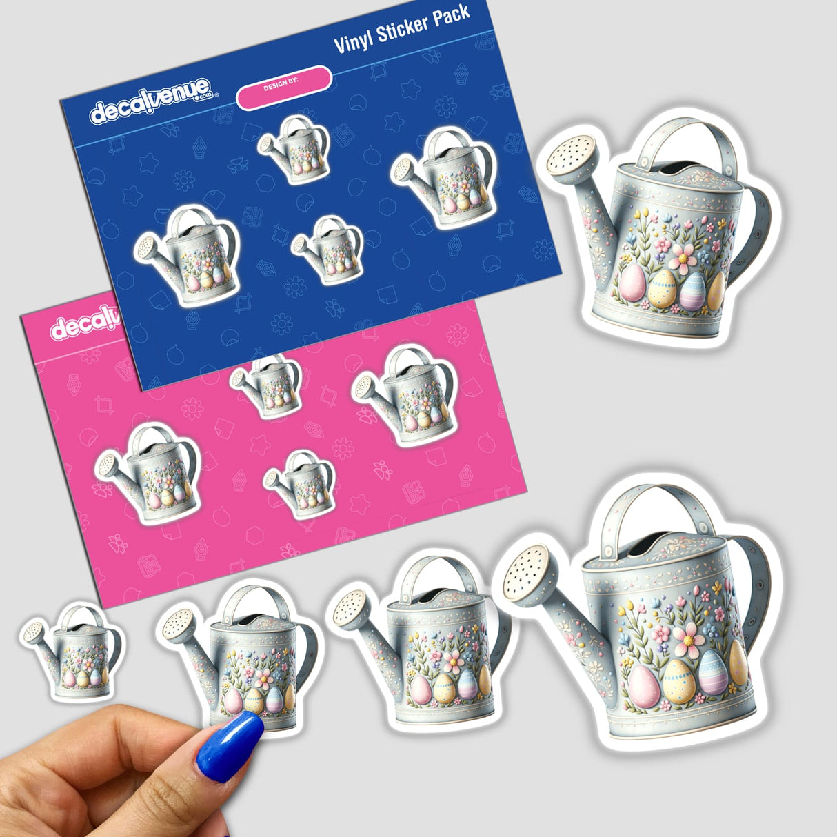 Easter Decorative Watering Can Sticker with Floral Design, featuring intricate details of flowers and eggs, available as a sticker or digital artwork from Decal Venue.