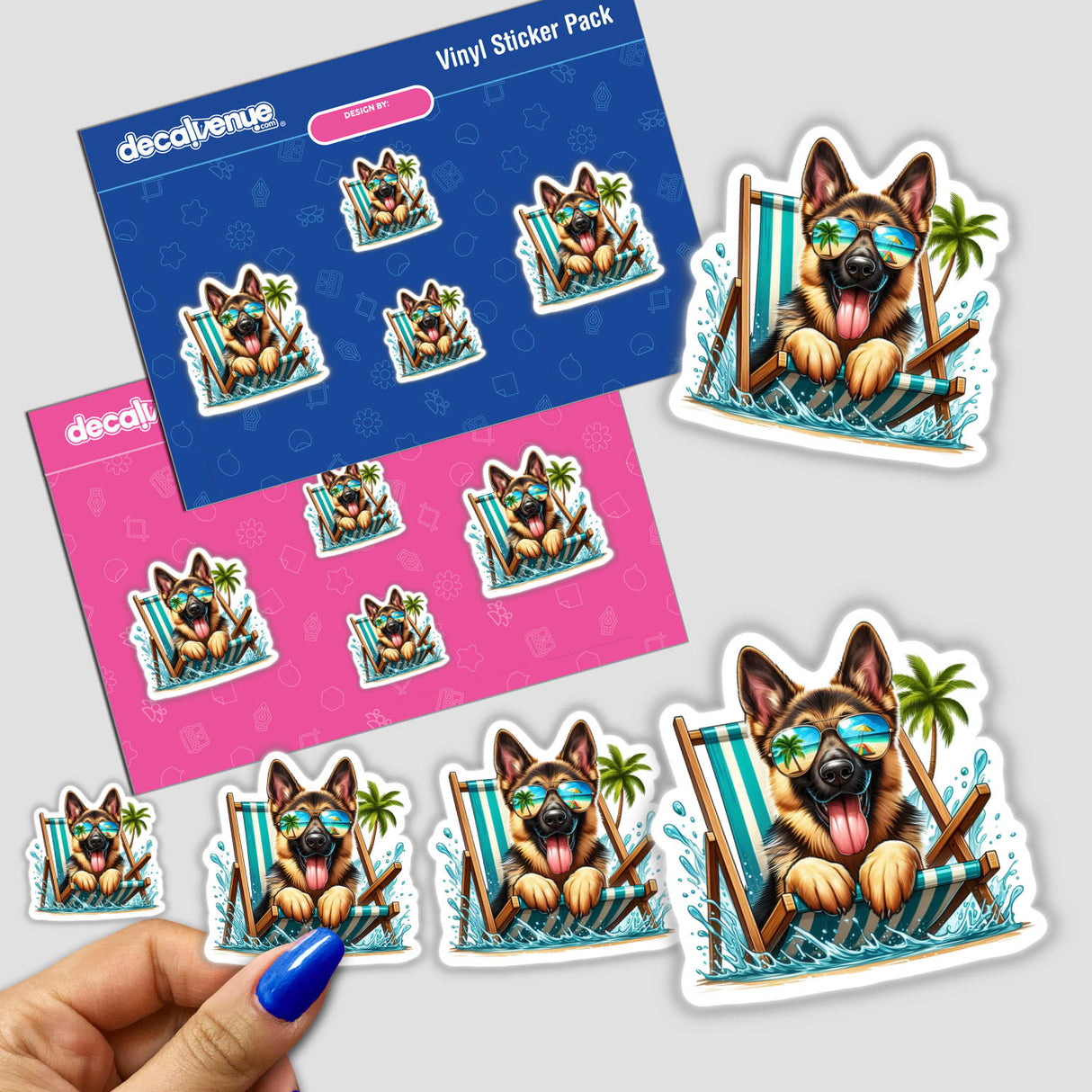 Peeking German Shepherd Dog in Beach Chair sticker, featuring a cartoon German Shepherd wearing sunglasses and lounging comfortably, part of Decal Venue's unique vinyl sticker or digital artwork collection.