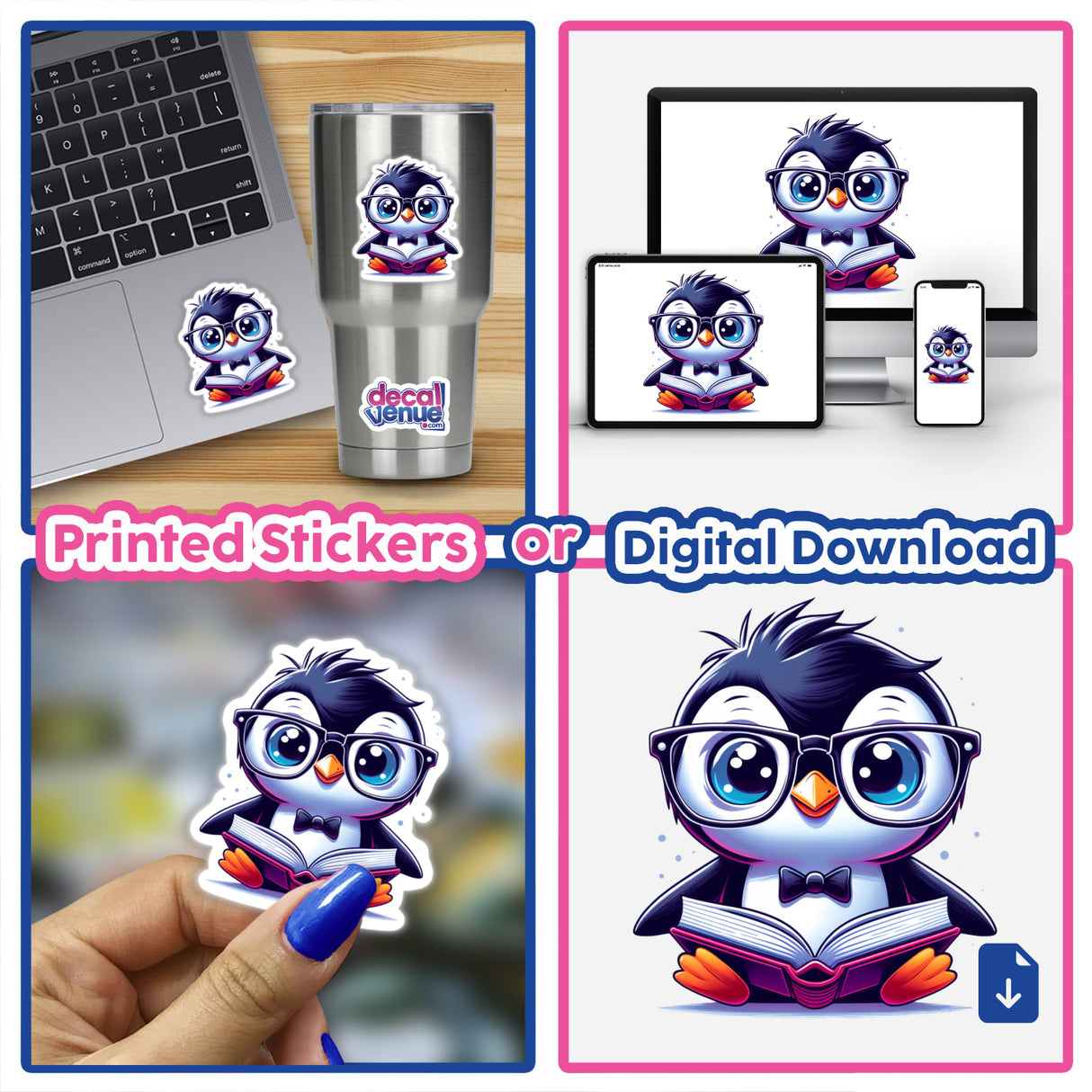 Penguin With Reading Glasses Open Book