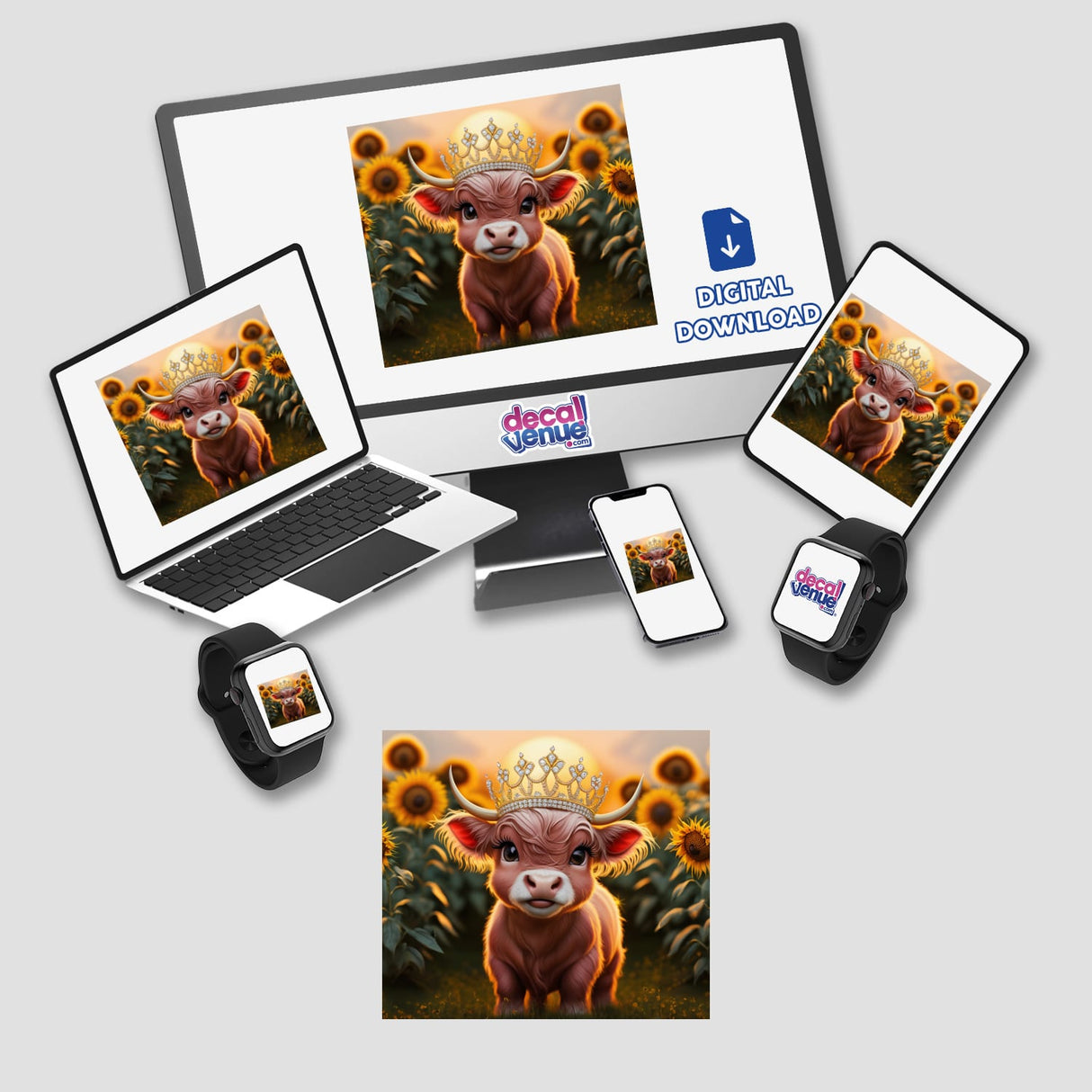 Baby Highland Cow Crown Sunflowers