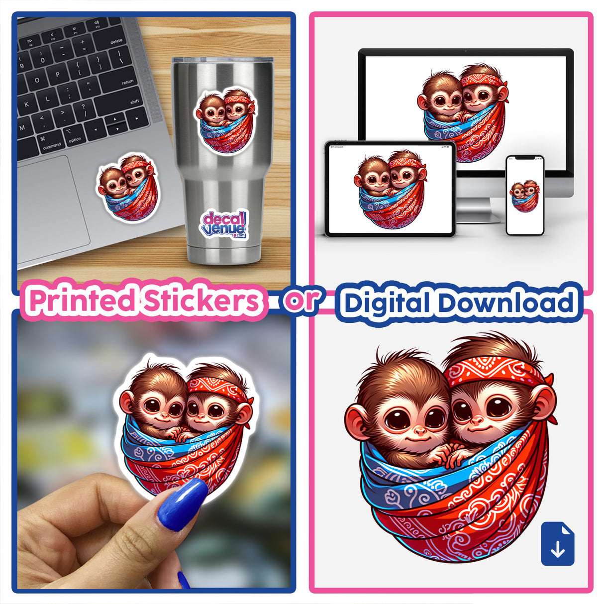 Cute Monkeys Wrapped Up in a Bandana