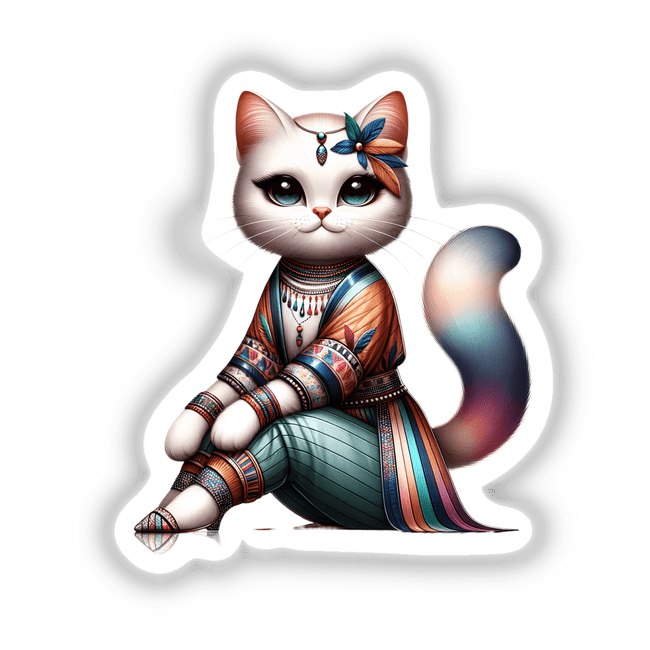 Fashionable Cat illustration featuring a cat wearing a garment, available as stickers or digital artwork from Decal Venue.
