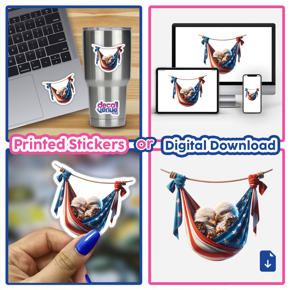 Cute Bald Eagles in USA Flag Bandana Hammock