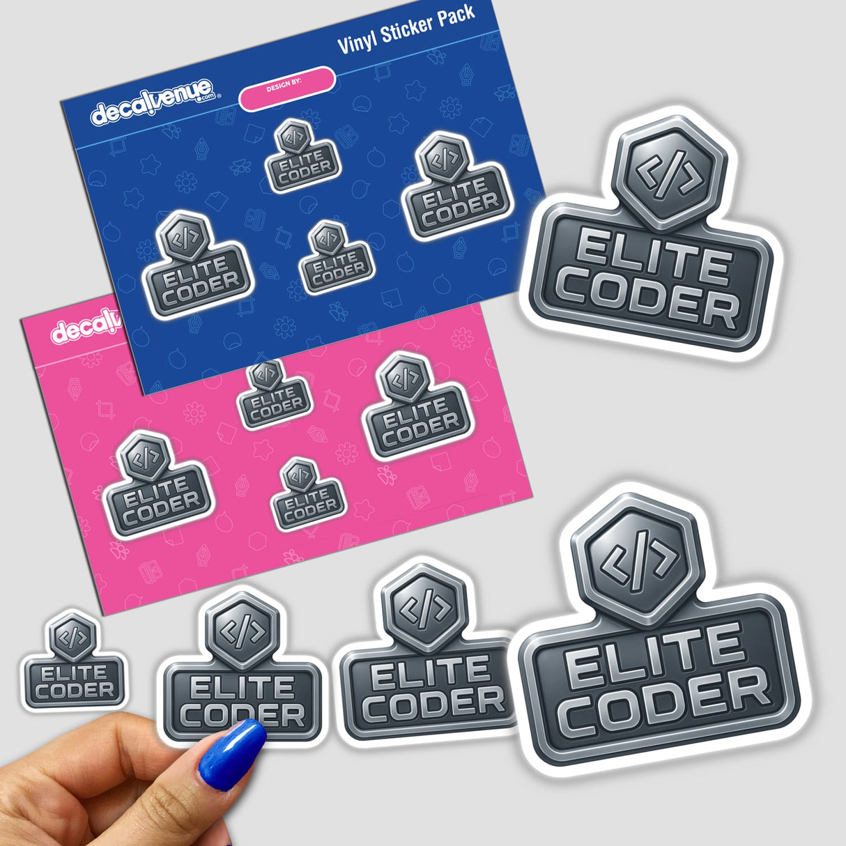 Elite Coder – RPG-Style Skill Badge with a silver futuristic emblem, available as a sticker or digital artwork, representing advanced coding skills in a sleek, modern design.