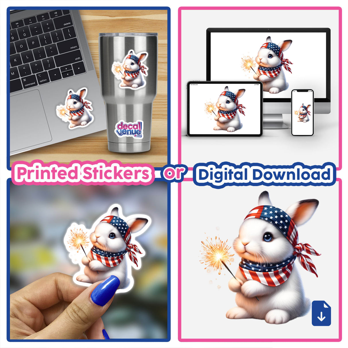 Baby Bunny Holding Sparkler 4th of July