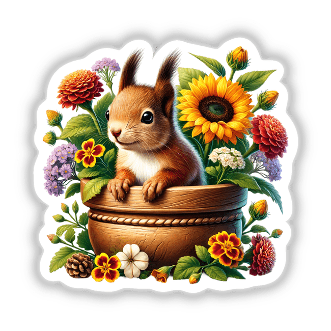 Squirrel Peeking Out of Flower Pot