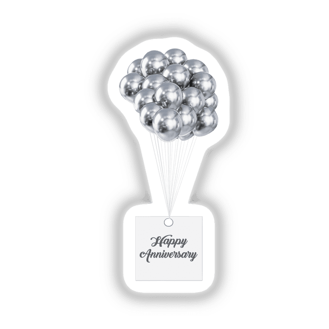 Metallic Silver Balloons With Happy Anniversary Sign