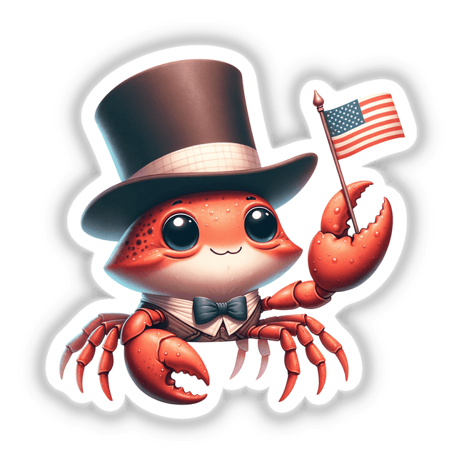 Crab Wearing Top Hat Holding American Flag