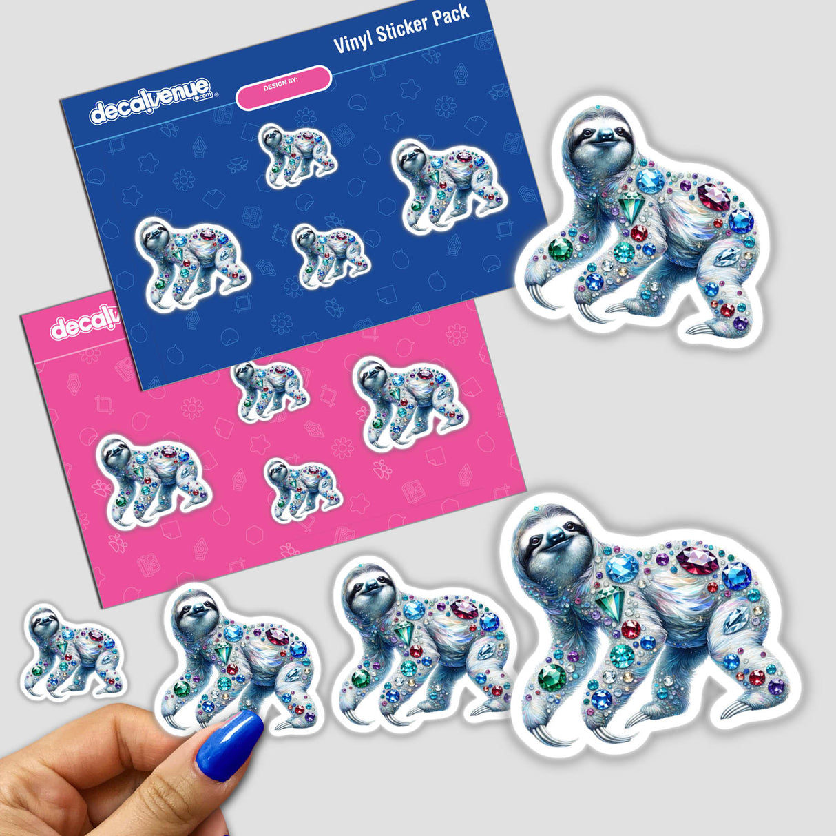 Sloth Jewels and Gemstones stickers pack featuring sloths adorned with colorful gems.