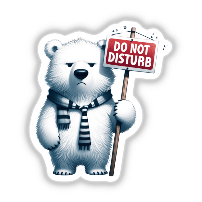 Grumpy Polar Bear Holding Do Not Disturb Sign