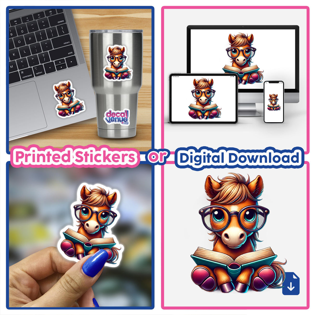 Horse With Reading Glasses Open Book