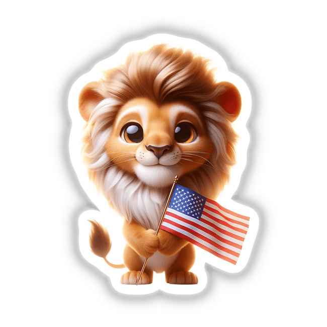 Cute Lion Holding American Flag