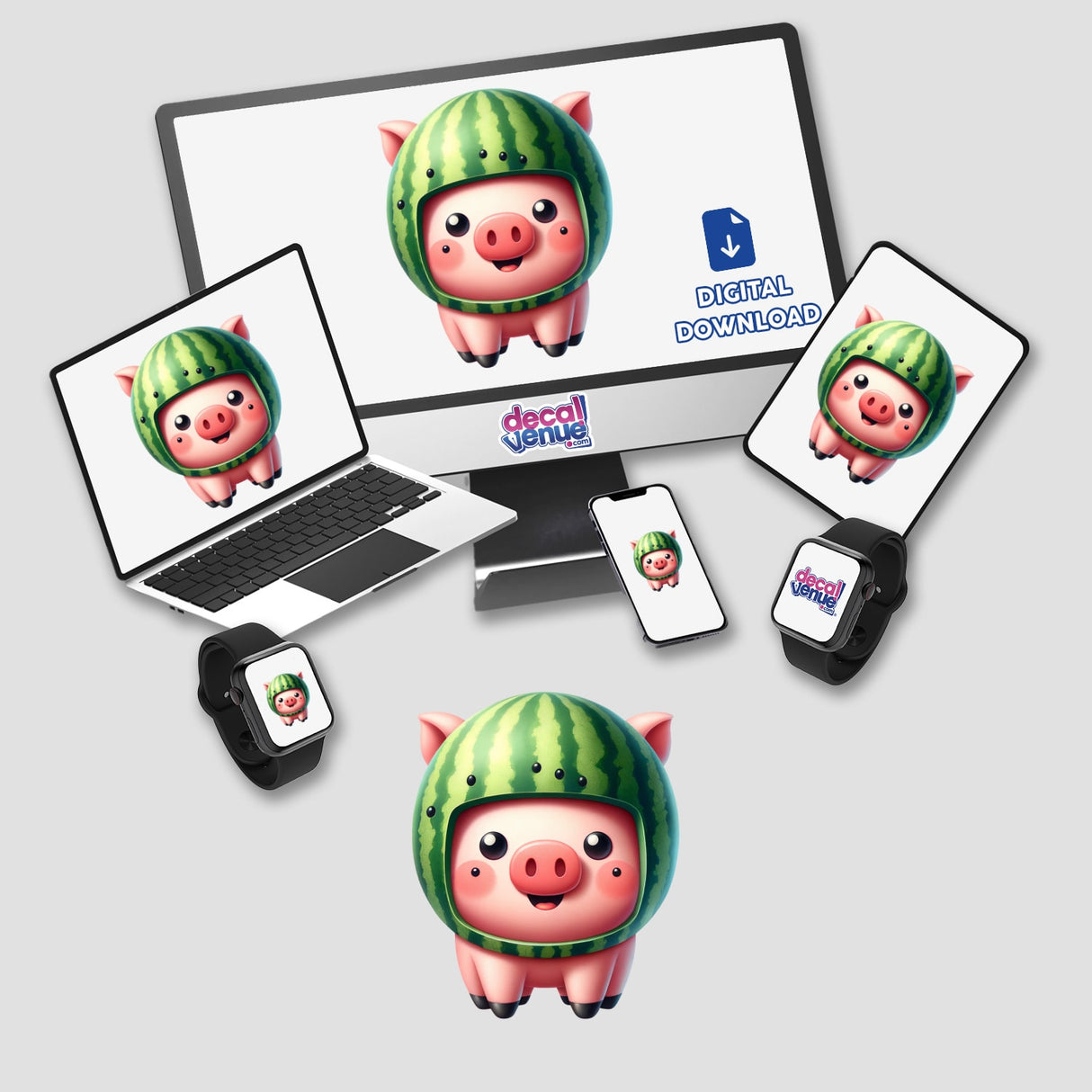 Pig Wearing Watermelon Helmet