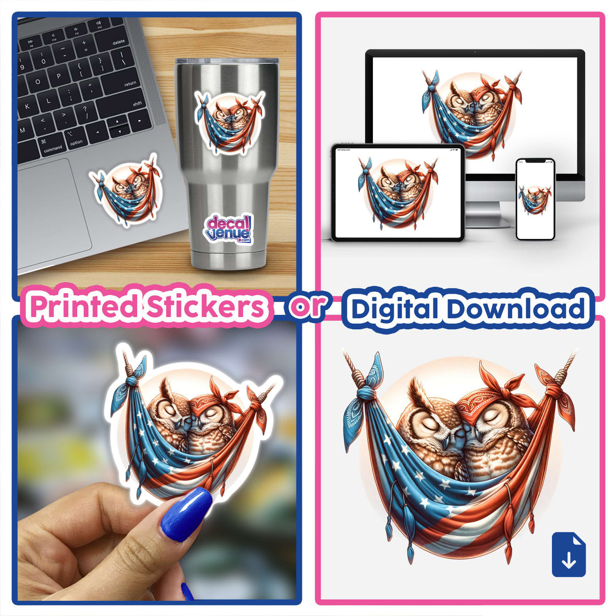 Owls Sleeping in USA Flag Bandana Hammock