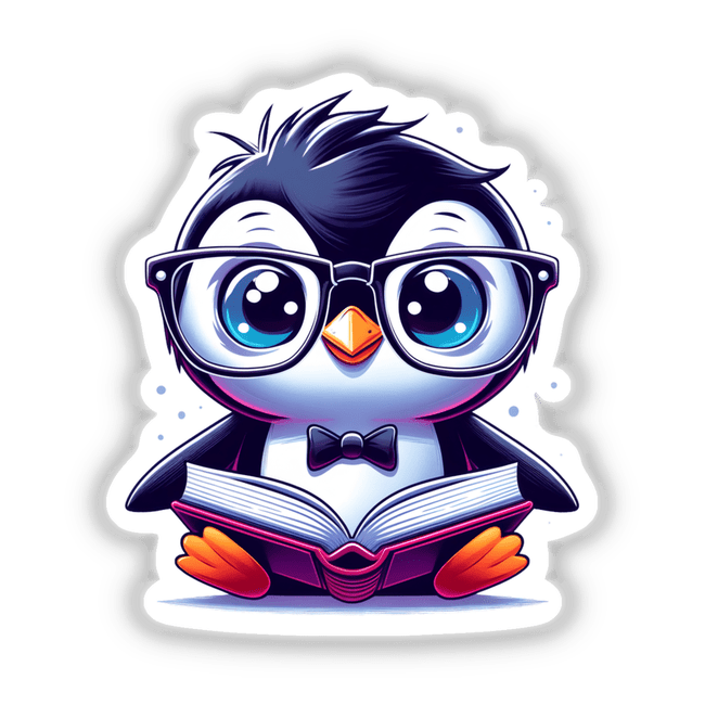 Penguin With Reading Glasses Open Book
