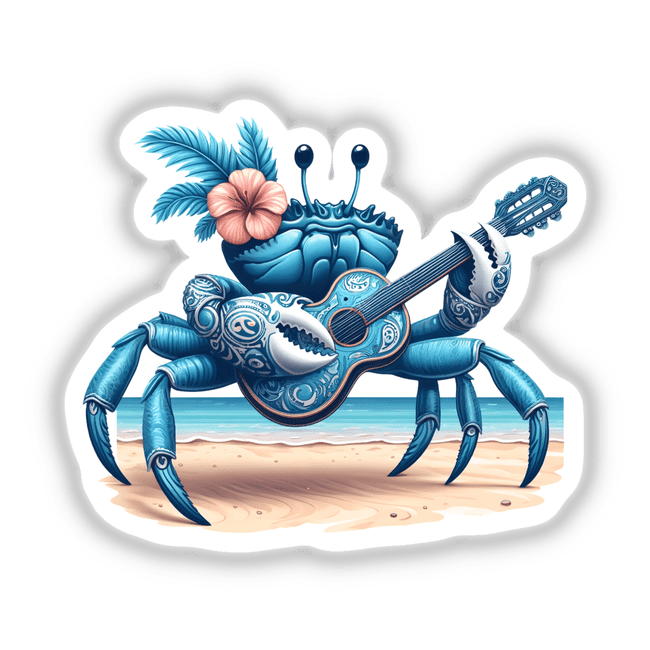 Blue Sand Crab Playing Guitar on Beach