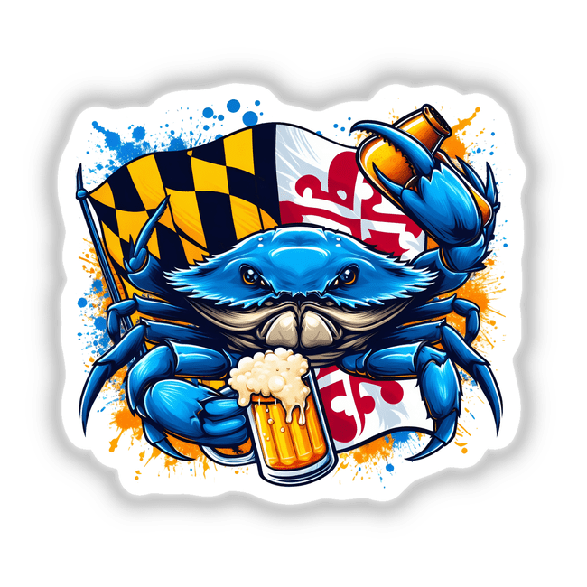 Maryland Flag w/ Blue Crab and Beer