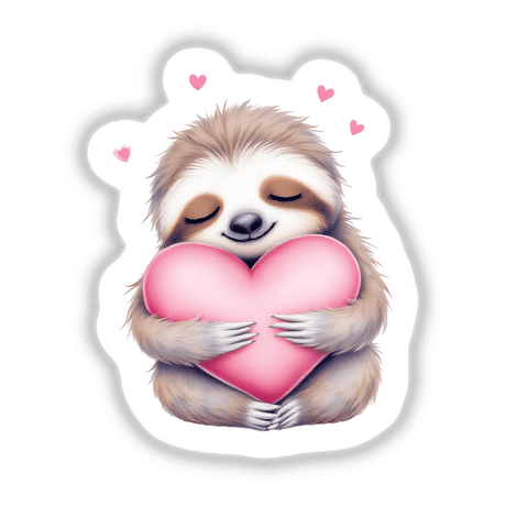 Sleeping Sloth Hugging a Heart Pillow featuring a cartoon sloth peacefully embracing a heart-shaped pillow, perfect for cozy decor as vinyl stickers or digital art.
