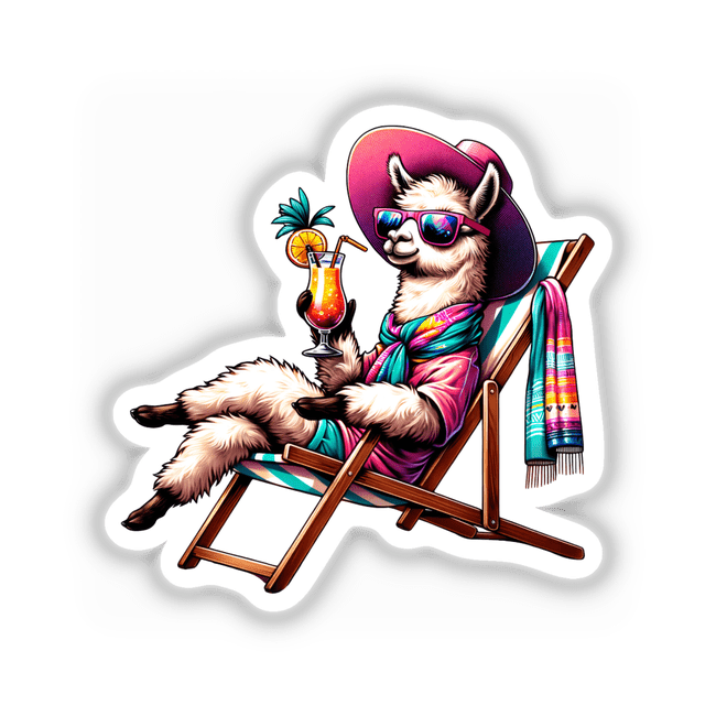Sunbathing Llama Beach Chair Drink