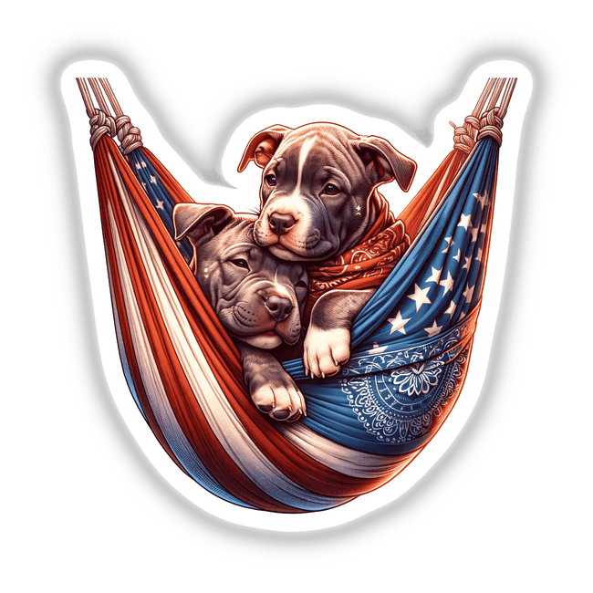 Pitbull Dogs in American Flag Bandana Hammock