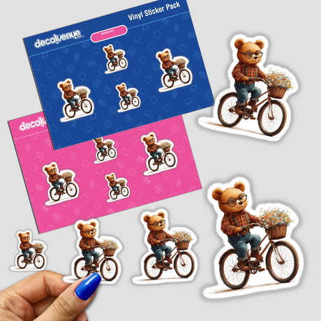 Bear Riding Bicycle with Basket of Flowers
