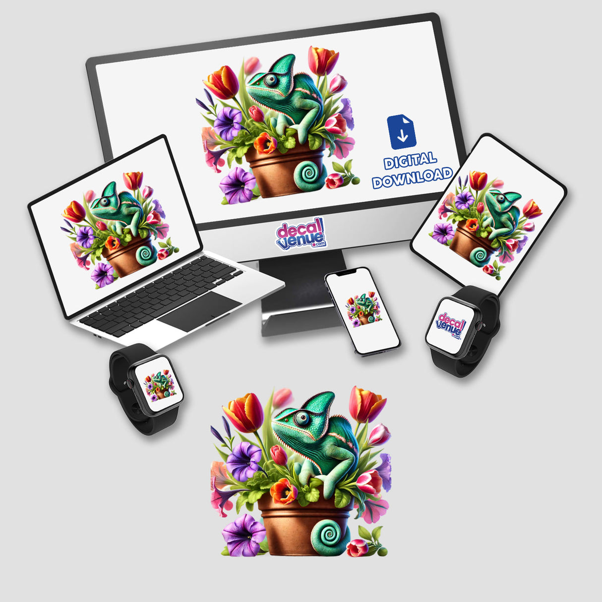 Chameleon Peeking Out of Flower Pot