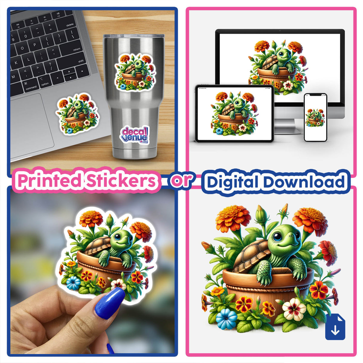 Turtle Peeking Out of Flower Pot