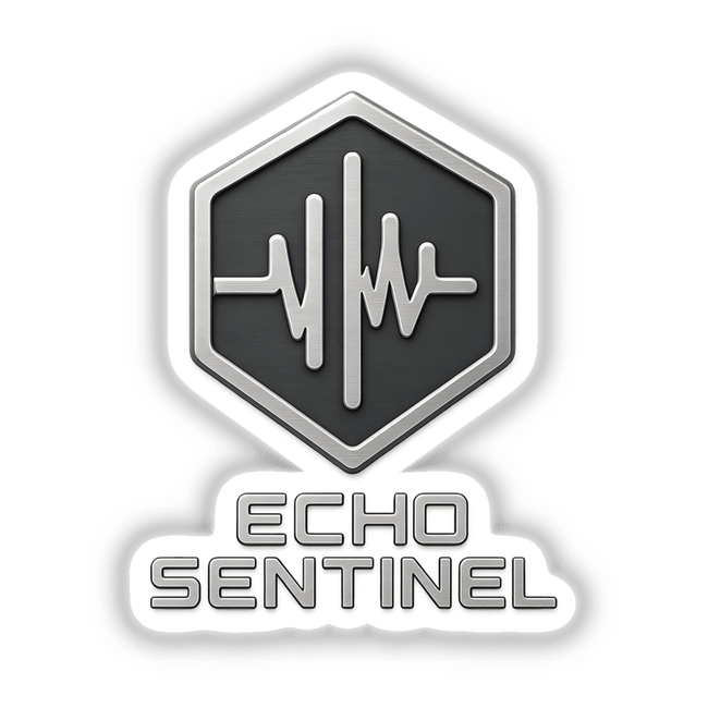 Echo Sentinel – RPG-Style Skill Badge featuring a silver soundwave design, available as detailed stickers or digital artwork, epitomizing Decal Venue's unique vinyl sticker and digital art offerings.