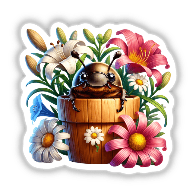 Beetle Peeking Out of Flower Pot