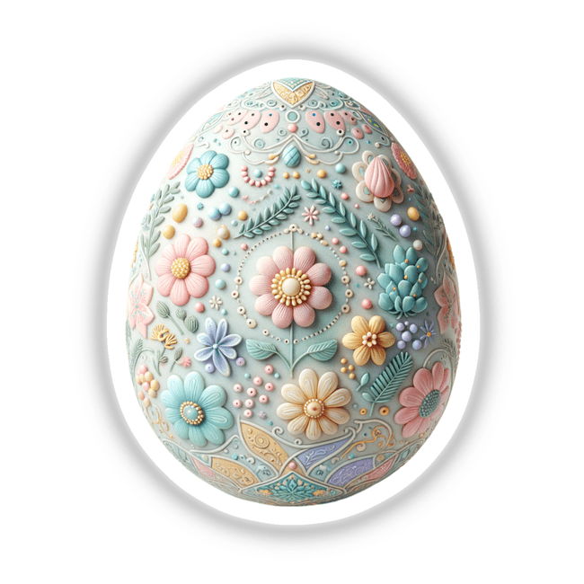 Decorative Easter Egg with Floral Design featuring intricate flower patterns, available as stickers or digital artwork, representing Decal Venue's unique vinyl stickers and art collection.