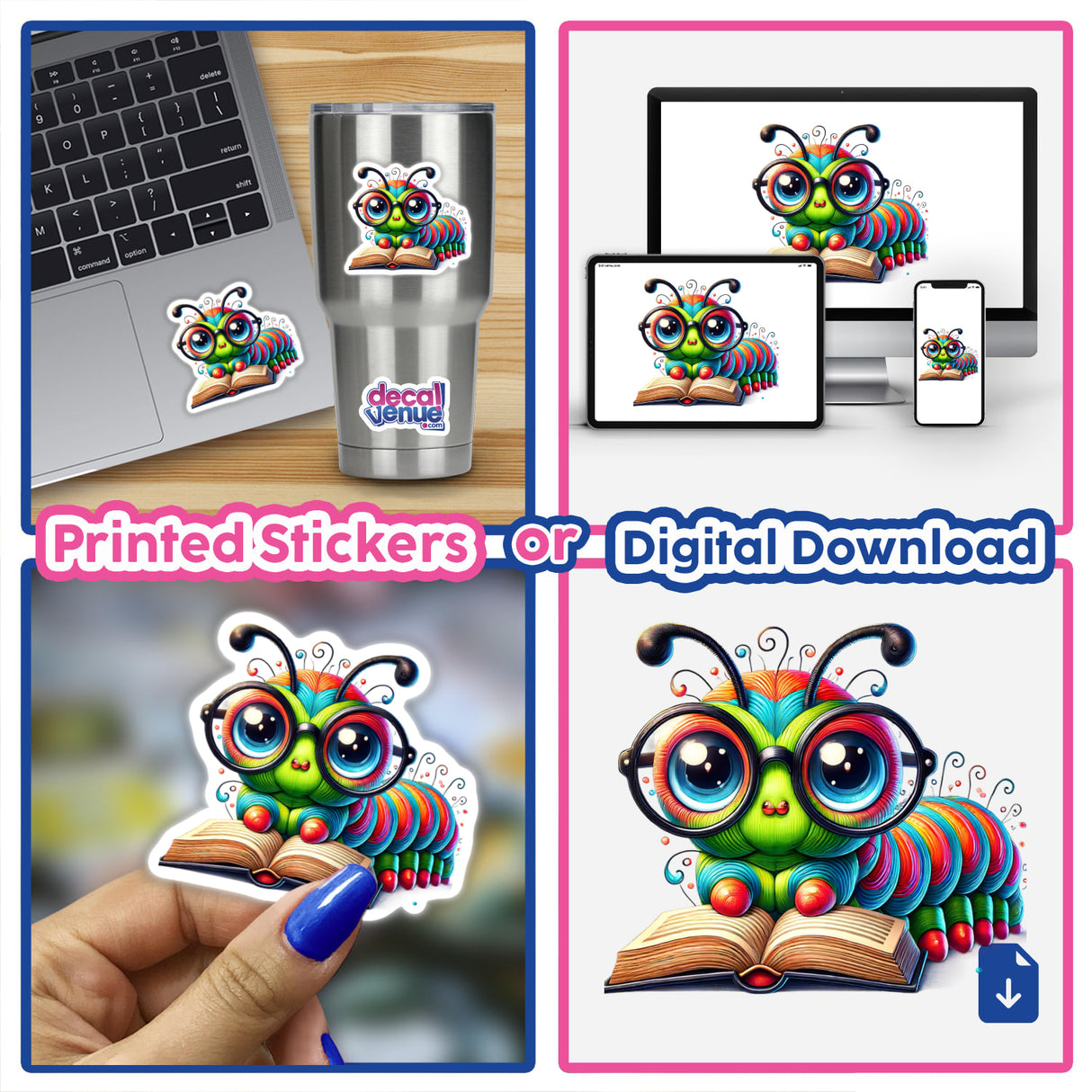 Caterpillar With Reading Glasses Open Book