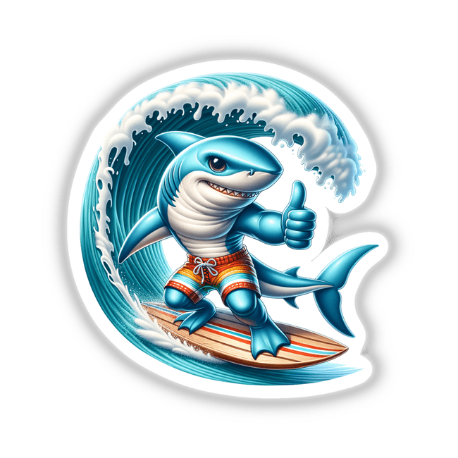 Shark Surfing on Surfboard Thumbs Up